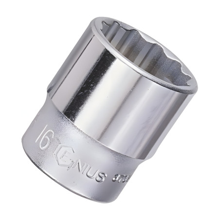 12-Point Chrome Socket 3/8" Dr. x 12 mm MET - Genius 333212