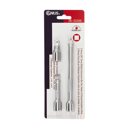 Genius BE-32306 3-piece wobble extension set 45mm, 75mm & 150mm x 3/8" Dr.
