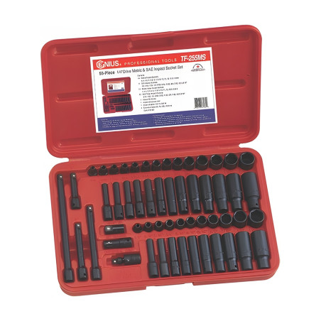 Genius TF-255MS MET and SAE impact socket set (55 pieces) 1/4" Dr.
