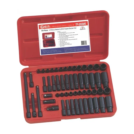 Genius TF-255MS MET and SAE impact socket set (55 pieces) 1/4" Dr.