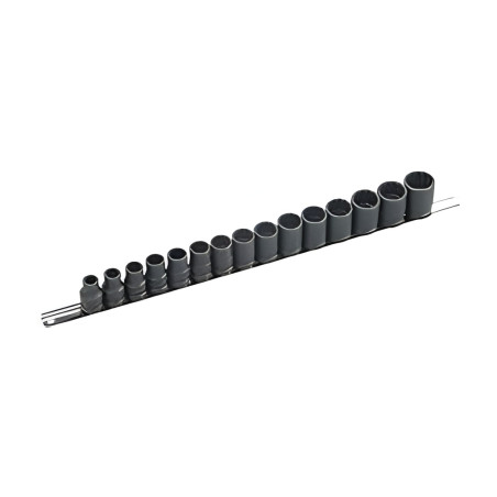 Ensemble de douilles à chocs parois minces MET 1/2" x 10mm à 24mm x 12 pans (15 pièces) Genius IW-415MT