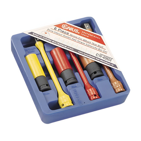 Ensemble de douilles à chocs profondes à paroi mince pour roues et barres d'extension 1/2" (6 pièces) Genius CW-406M
