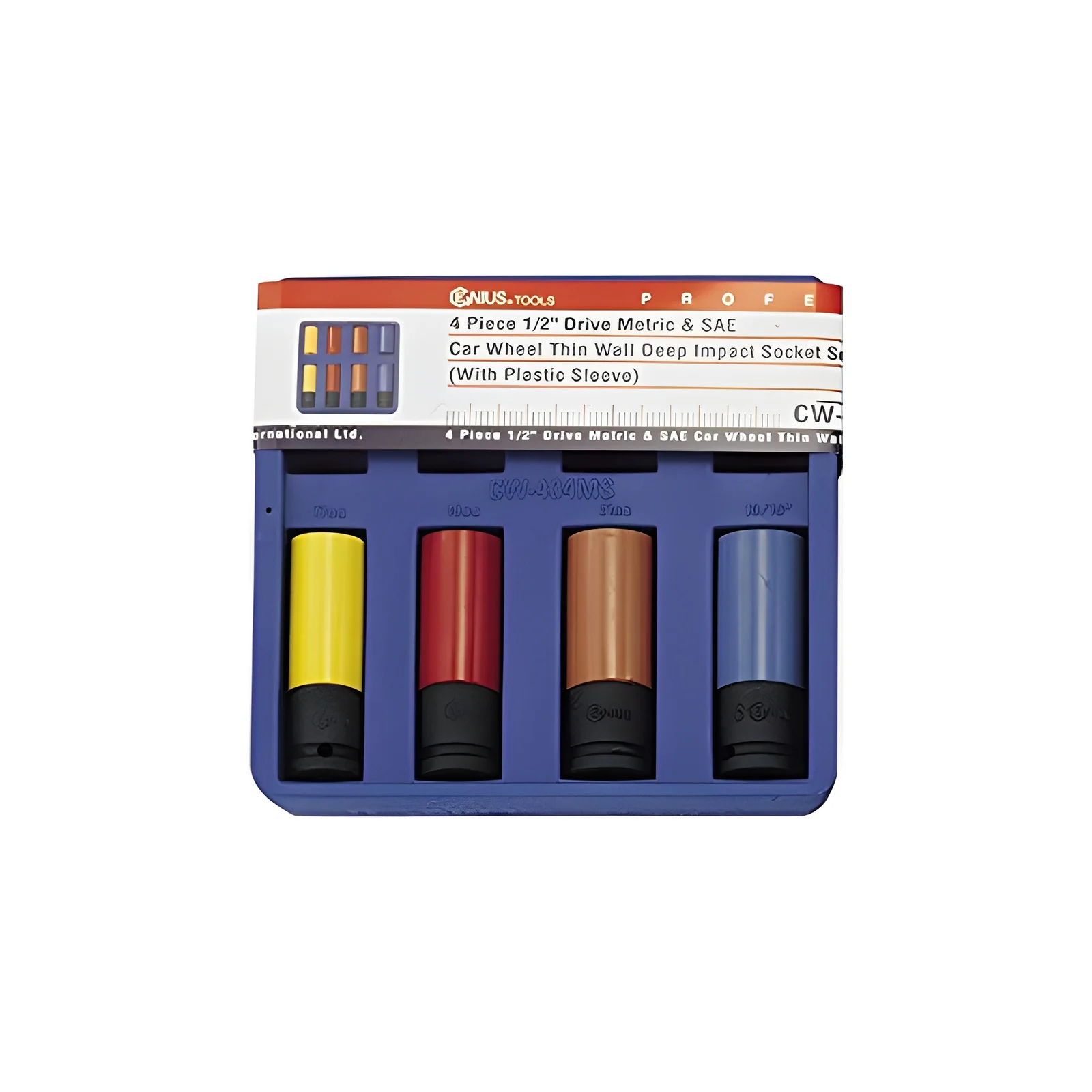 Genius CW-404MS car wheel thin wall deep impact socket set (4 pieces) 13/16" and 17-19-21mm x 1/2" Dr.