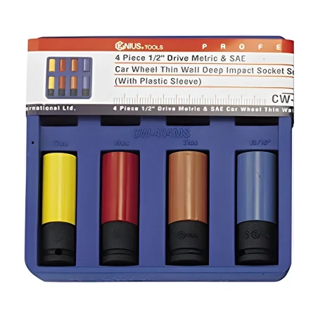 Genius CW-404MS car wheel thin wall deep impact socket set (4 pieces) 13/16" and 17-19-21mm x 1/2" Dr.