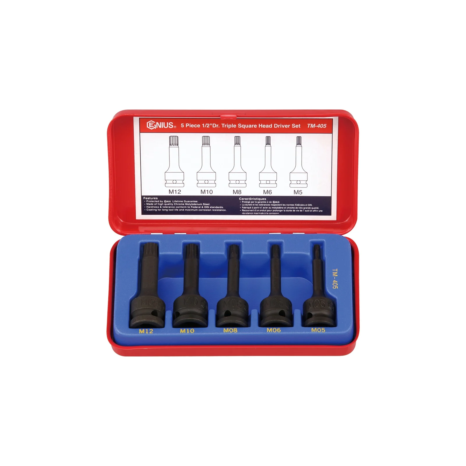 Ensemble de douilles à triple carrés 1/2" x M5 à M12 (5 pièces) Genius TM-405