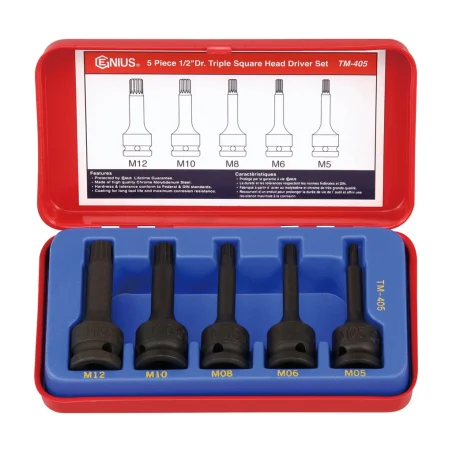 Genius TM-405 Triple square socket set (5 pieces) M5 to M12 x 1/2" Dr.