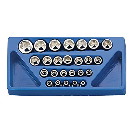 Ensemble de douilles avec plateau MET 1/2" x 8mm à 36mm (25 pièces) Genius SS-425M