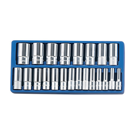 Genius DS-422S SAE Deep Socket set with tray (22 pieces) 5/16" to 1-1/2" x 1/2" Dr.