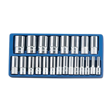 Genius DS-422S SAE Deep Socket set with tray (22 pieces) 5/16" to 1-1/2" x 1/2" Dr.