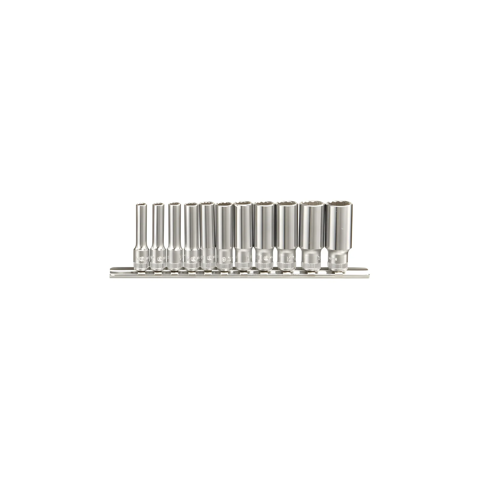 Genius TW-211M Metric Chrome Socket Set 1/4" Dr. 5mm to 14mm 12-Point 11 Pieces