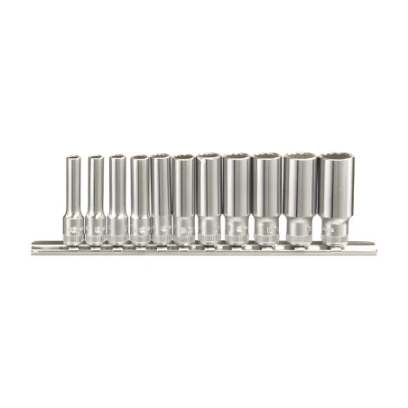 Ensemble douilles chromées MET 1/4" 5mm à 14mm 12 pans 11 pièces Genius TW-211M