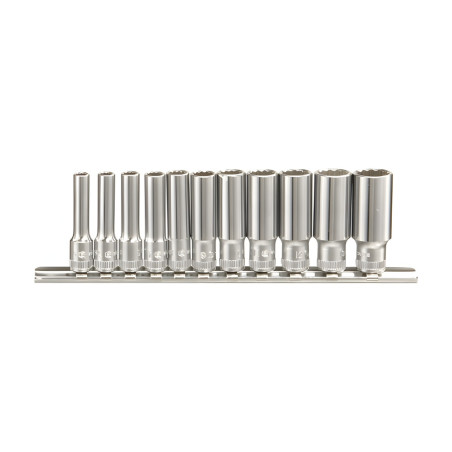 Genius TW-211M Metric Chrome Socket Set 1/4" Dr. 5mm to 14mm 12-Point 11 Pieces