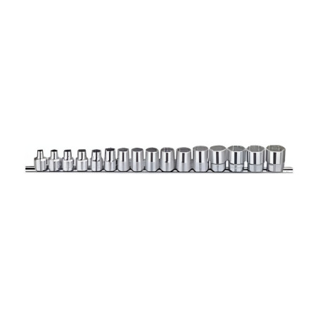 Ensemble de douilles chromées MET 3/8" x 6mm à 21mm x 12 pans (16 pièces) Genius TW-316M
