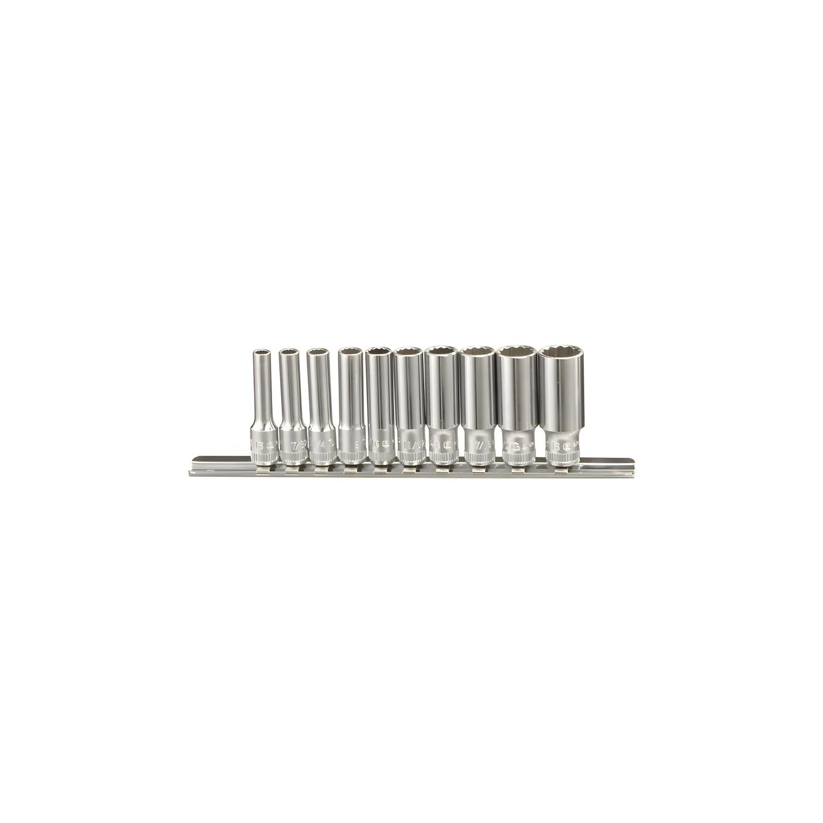 Ensemble de douilles chromées SAE 1/4" x 3/16" à 9/16" x 12 pans (10 pièces) Genius TW-210S