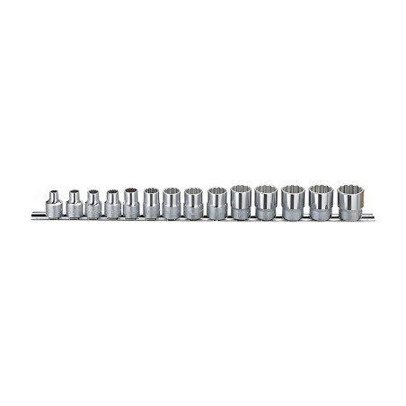 Genius TW-314S SAE chrome plated socket set (14 pieces) 1/4" to 7/8" x 3/8" Dr. 12 Pt.