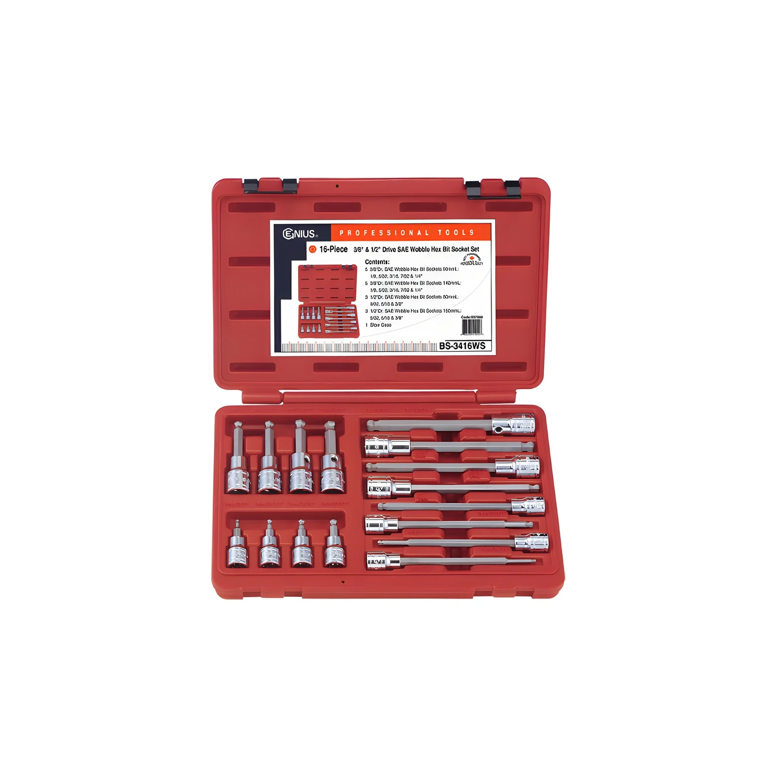 Ensemble de douilles et embouts 3/8"-1/2" SAE (16 pièces) Genius BS-3416WS