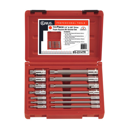 Genius BS-2314TR Triple Square Socket and Bit Set (14 pieces) 1/4" and 3/8" Dr.