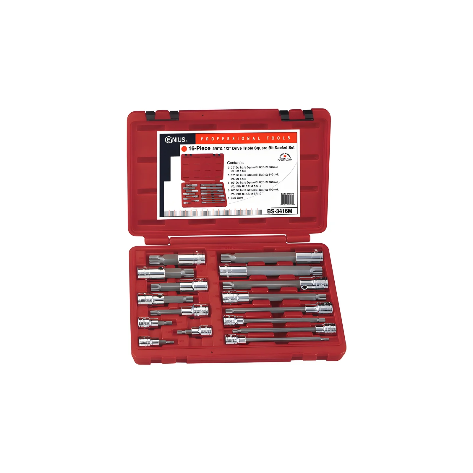 Ensemble de douilles et embouts à triple carrés 3/8" et 1/2" (16 pièces) Genius BS-3416M