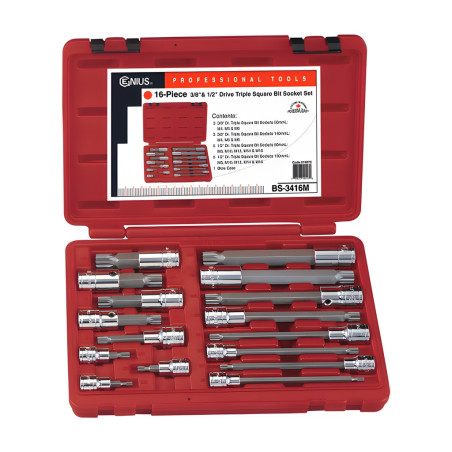Genius BS-3416M Square Socket and Bit Set (16 pieces) 3/8" and 1/2" Dr.