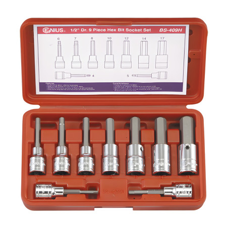 Ensemble de douilles et embouts hexagonaux MET  1/2" (8 pièces)  Genius BS-409H