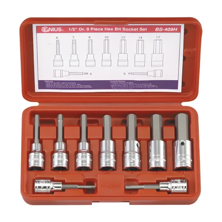 Genius BS-409H MET Hex Socket and Bit Set (8 pieces) 1/2" Dr.