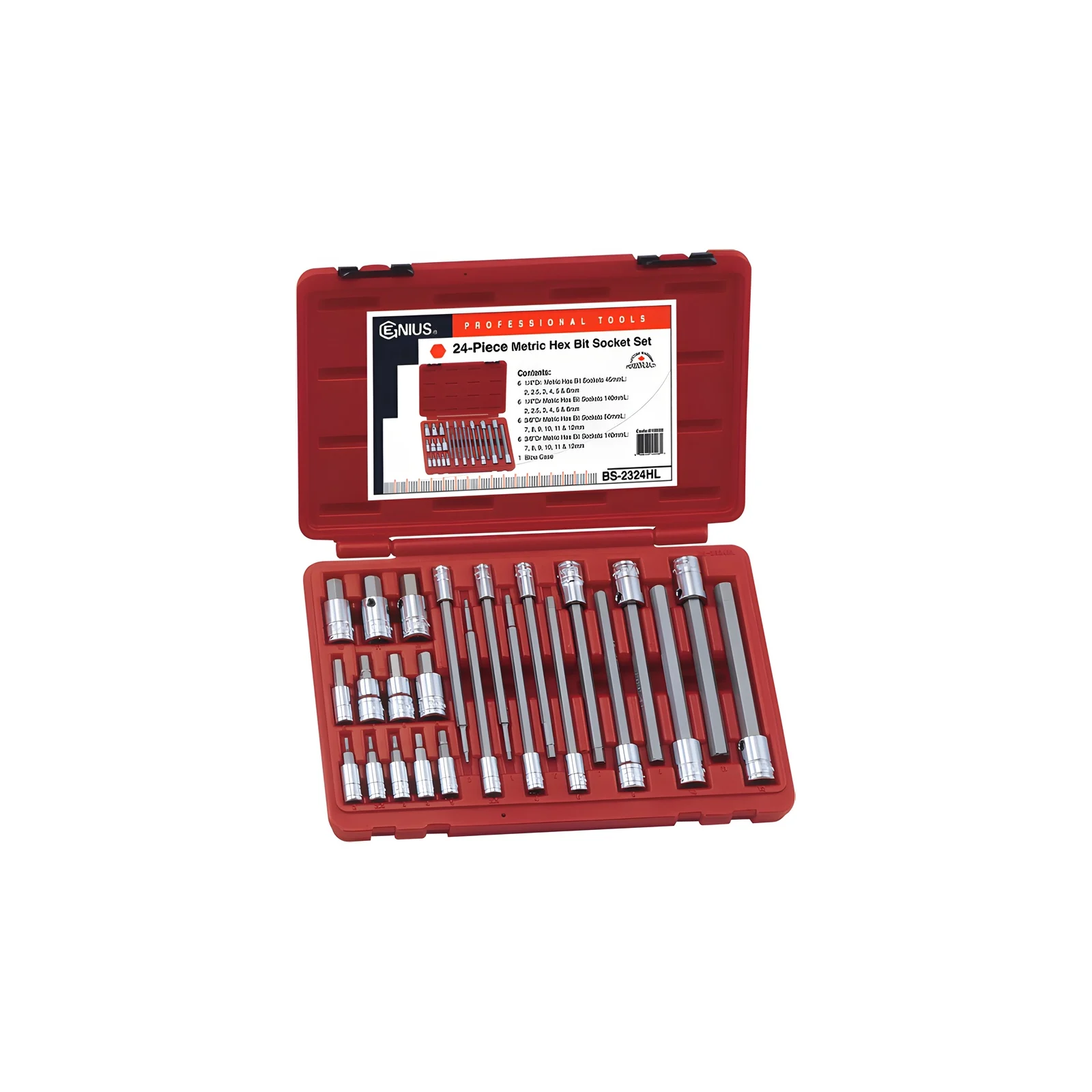 Ensemble de douilles et embouts hexagonaux MET 1/4" et 3/8" (24 pièces) Genius BS-2324HL