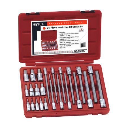 Genius BS-2324HL MET Hex Socket and Bit Set (24 pieces) 1/4" and 3/8" Dr.