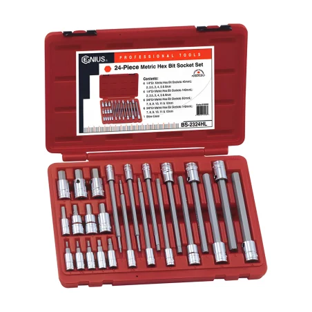 Genius BS-2324HL MET Hex Socket and Bit Set (24 pieces) 1/4" and 3/8" Dr.