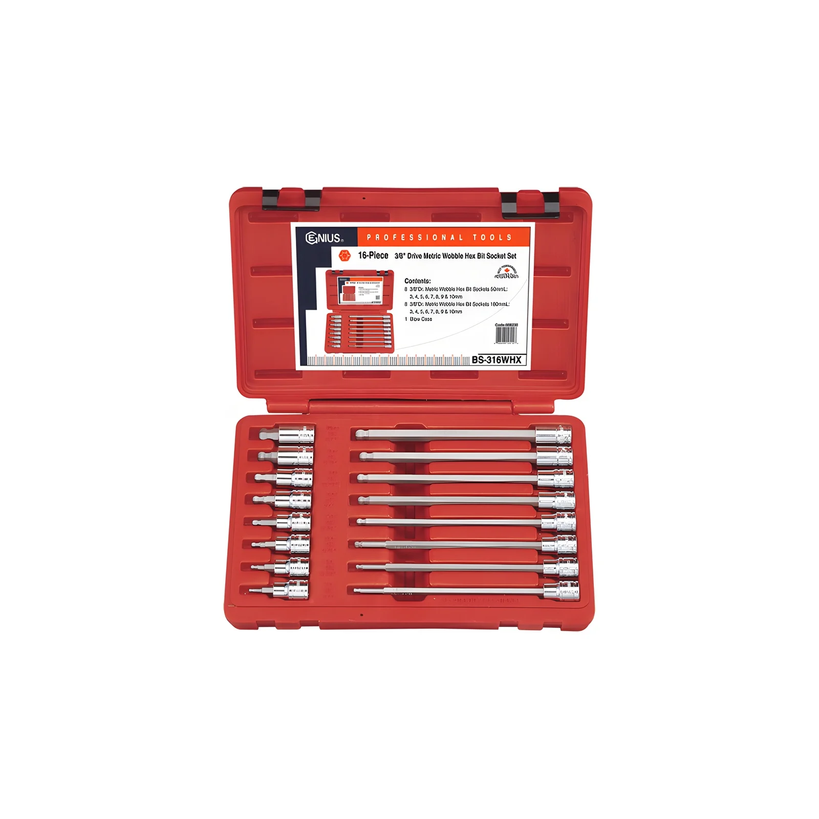 Genius BS-316WHX MET Socket and Bit Hex Set (16 pieces) 3/8" Dr.