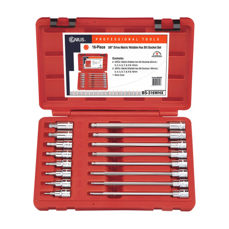 Genius BS-316WHX MET Socket and Bit Hex Set (16 pieces) 3/8" Dr.