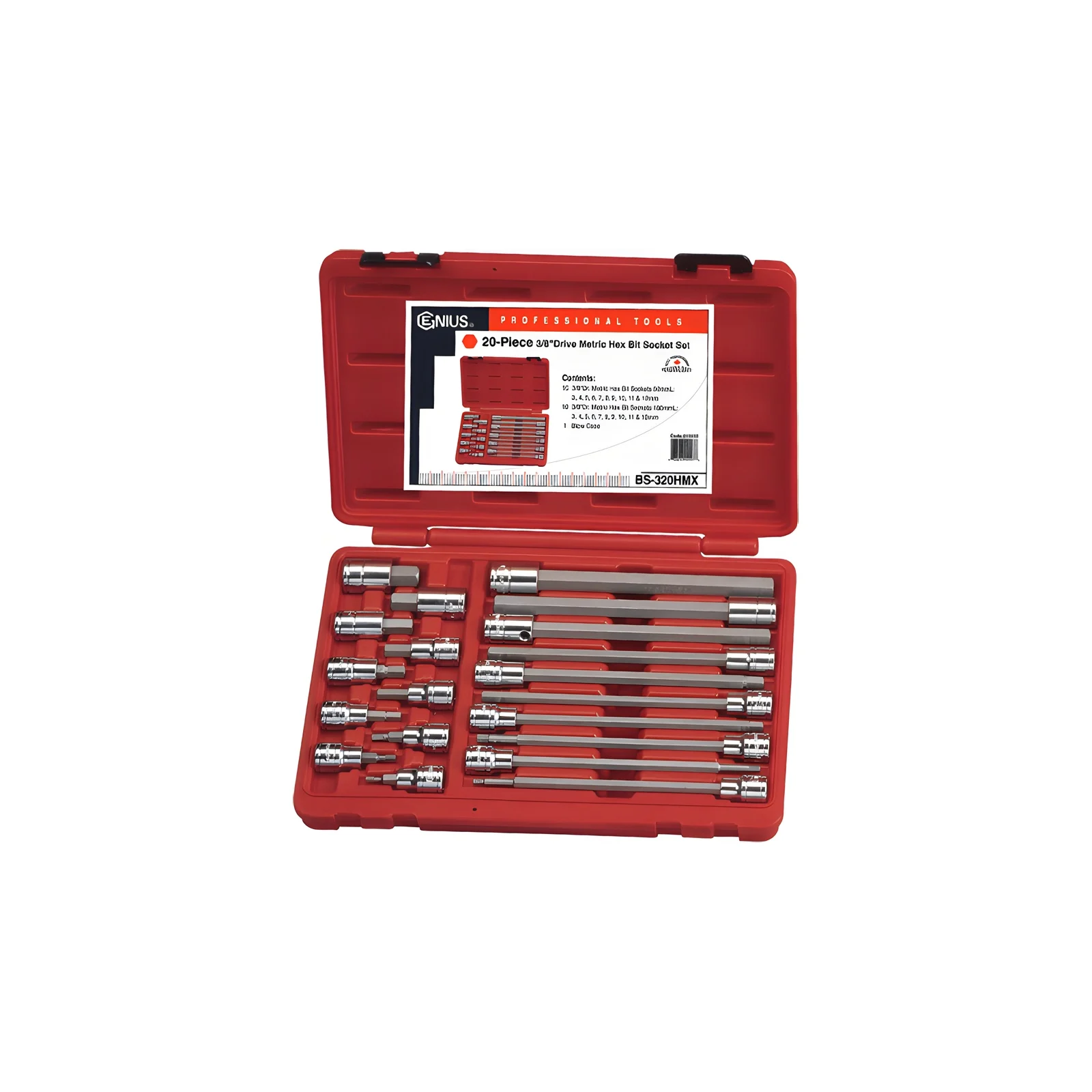 Genius BS-320HMX MET Socket and Hex Bit Set (20 pieces) 3/8" Dr.