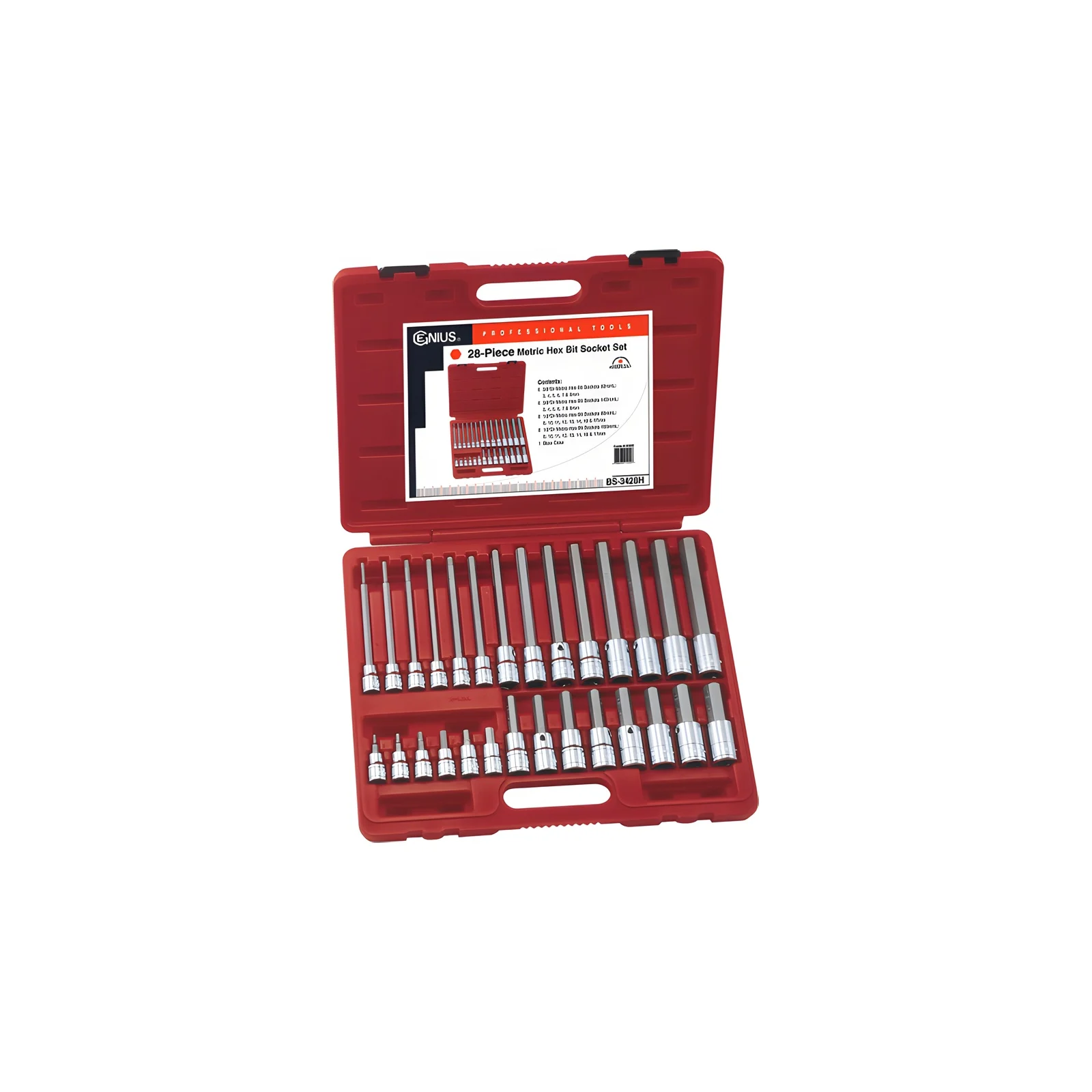 Genius BS-3428H MET Hex Socket and Bit Set (28 pieces) 3/8" and 1/2" Dr.