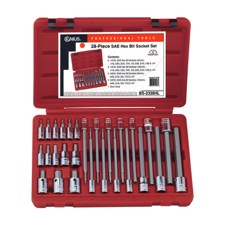 Ensemble de douilles et embouts hexagonaux SAE 1/4" et 3/8" (28 pièces)  Genius BS-2328HL