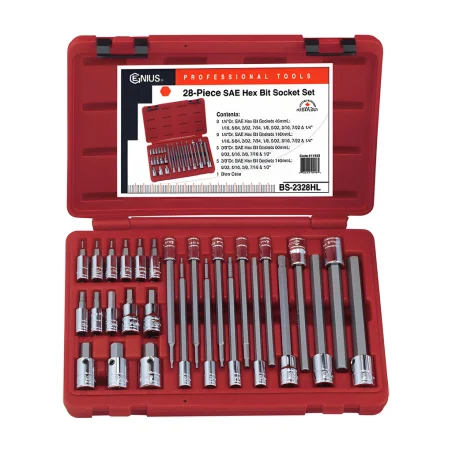 Genius BS-2328HL SAE Hex Socket and Bit Set (28 pieces) 1/4" and 3/8" Dr.