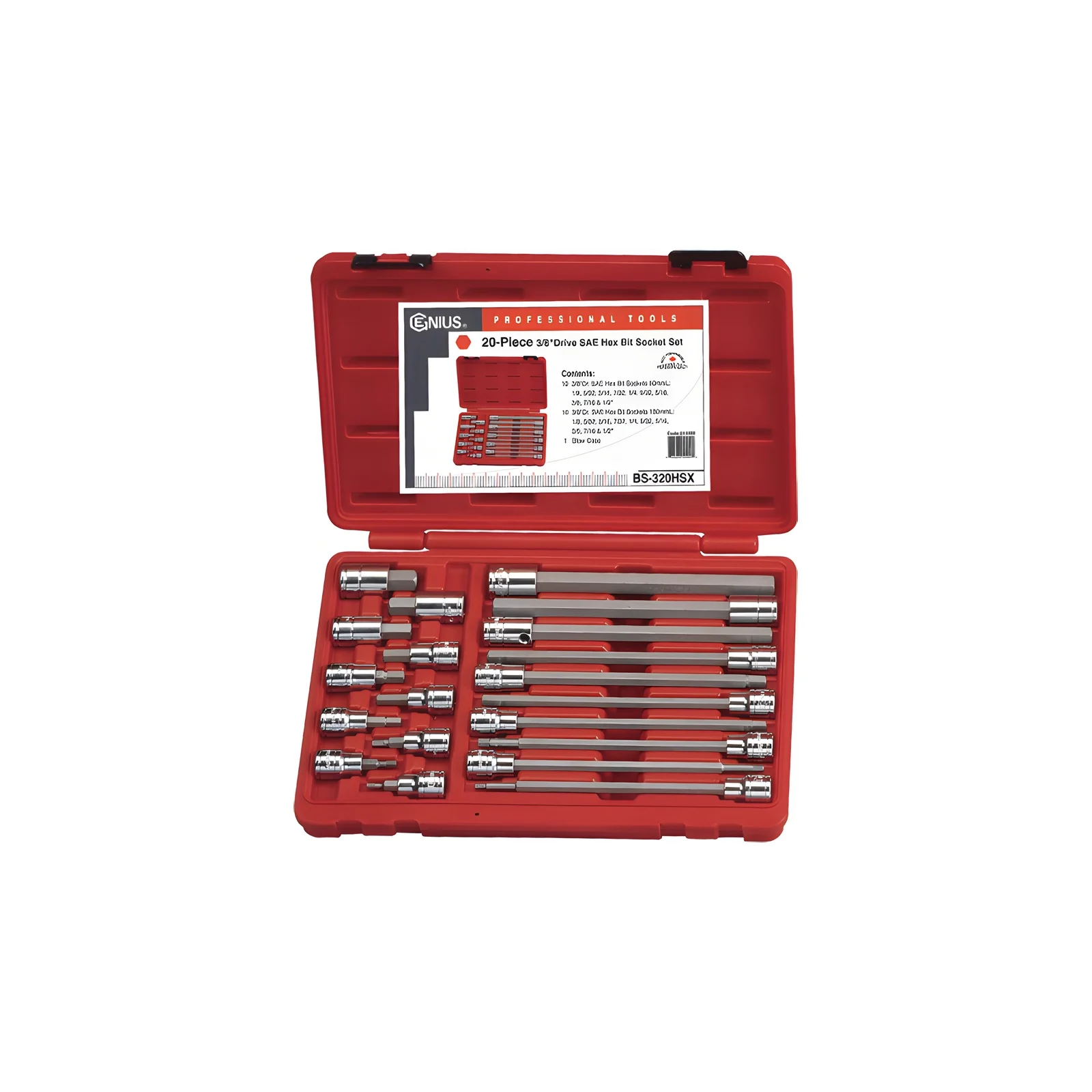 Ensemble de douilles et embouts hexagonaux SAE 3/8" (20 pièces) Genius BS-320HSX
