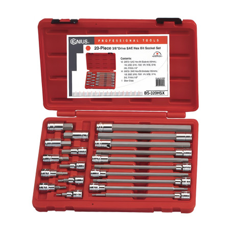 Genius BS-320HSX SAE Hex Socket and Bit Set (20 pieces) 3/8" Dr.