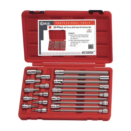 Genius BS-320HSX SAE Hex Socket and Bit Set (20 pieces) 3/8" Dr.