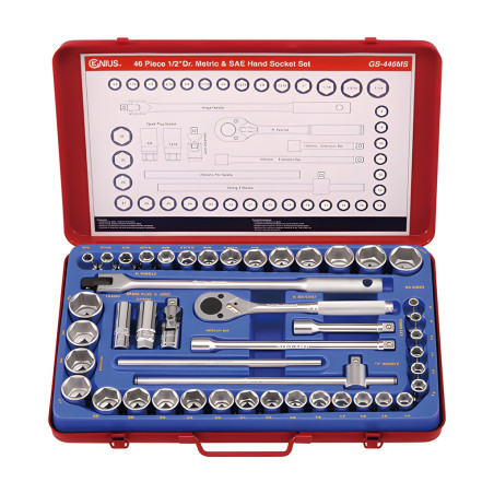 Genius GS-446MS MET and SAE Socket and Bit Set (46 pieces) 1/2" Dr.