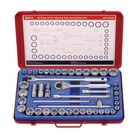 Genius GS-446MS MET and SAE Socket and Bit Set (46 pieces) 1/2" Dr.