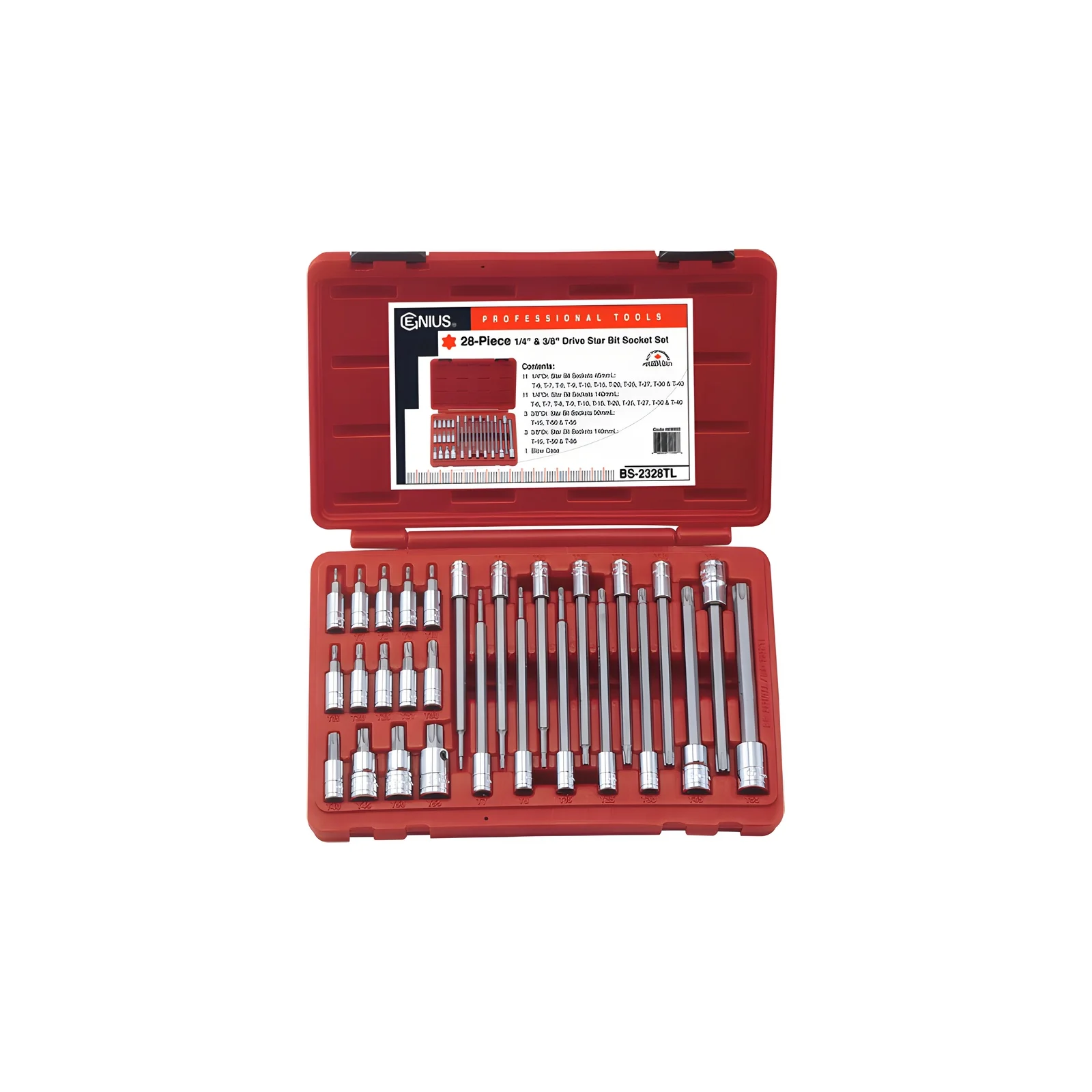 Ensemble de douilles et embouts torx 1/4" et 3/8" (28 pièces) Genius BS-2328TL