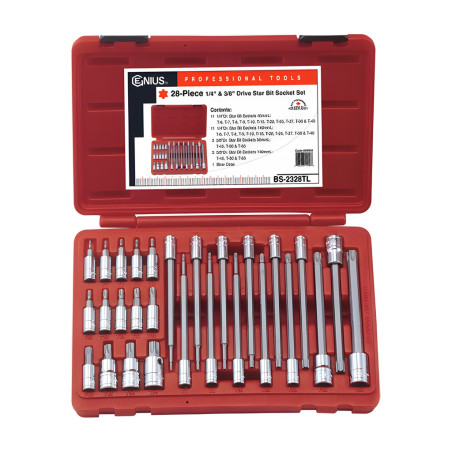 Genius BS-2328TL Torx Socket and Bit Set (28 pieces) 1/4" and 3/8" Dr.