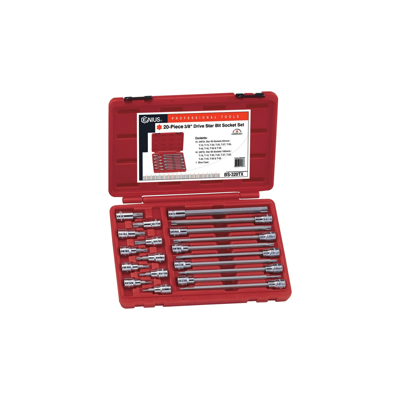 Genius BS-320TX Torx Socket and Bit Set (20 pieces) 3/8" Dr.