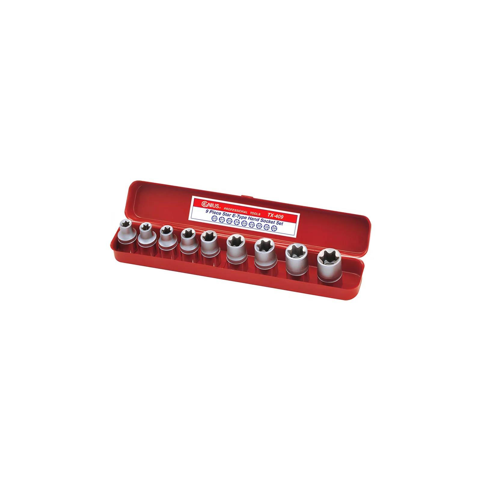 Ensemble douilles étoiles 1/2" E10 à E24 9 pièces Genius TX-409
