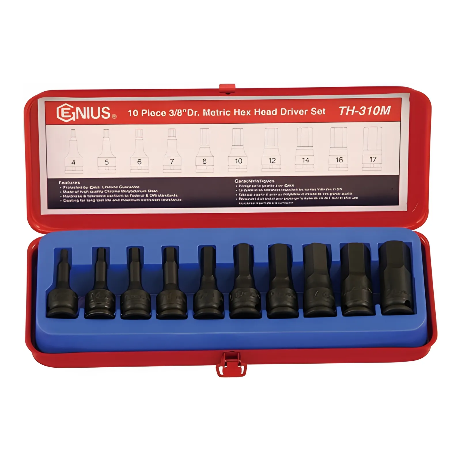 Ensemble de douilles hexagonales MET 3/8" (10 pièces) Genius TH-310M