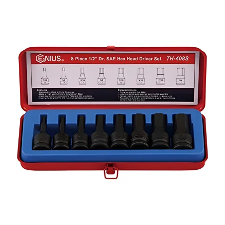 Genius TH-408S SAE Hex Bit Socket Set 1/2" Dr. 8 Pieces