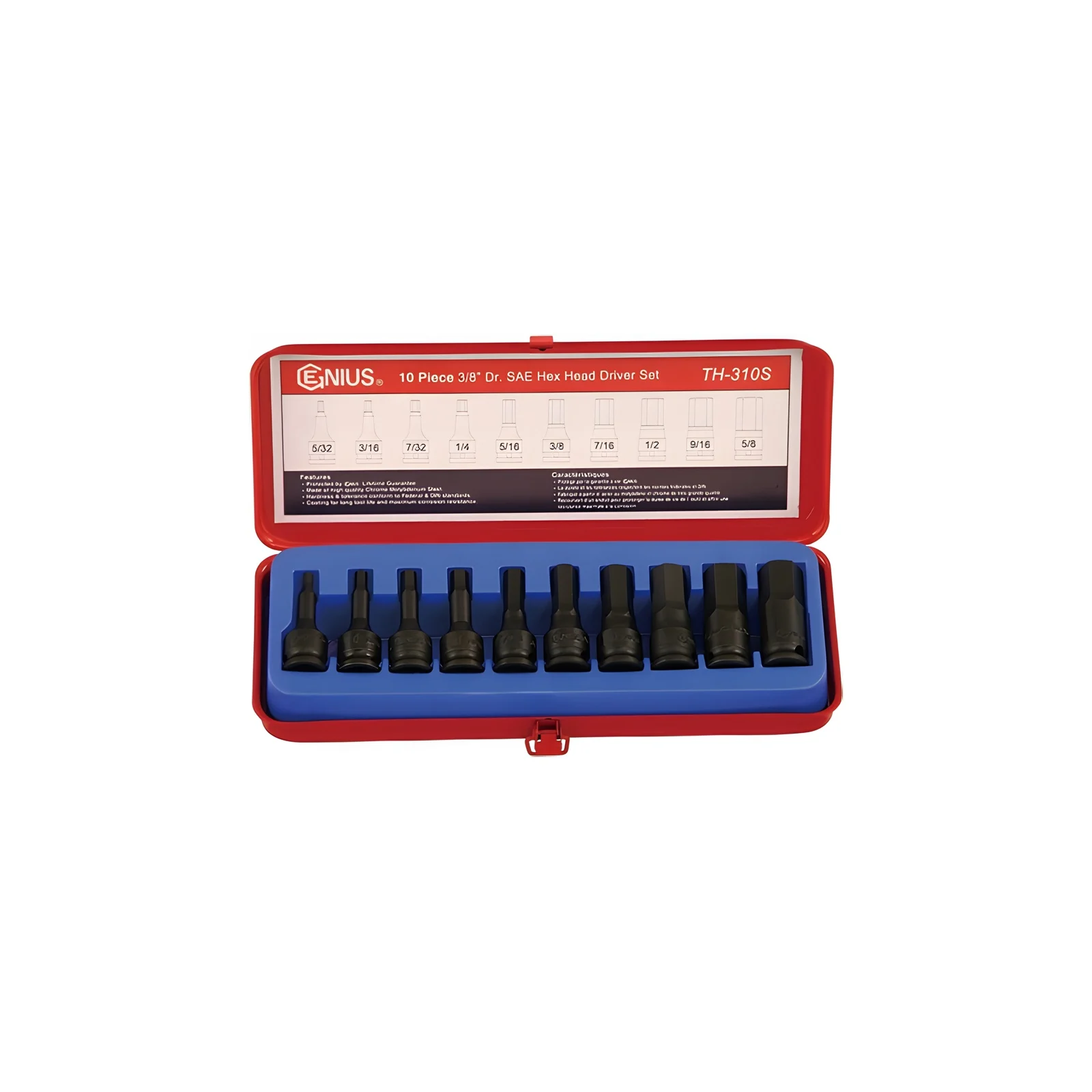 Ensemble de douilles hexagonales SAE 3/8" (10 pièces) Genius TH-310S