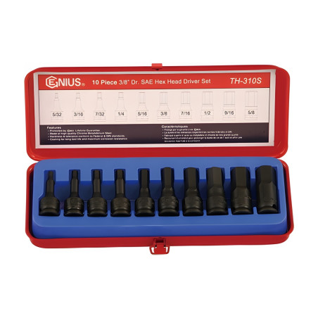 Ensemble de douilles hexagonales SAE 3/8" (10 pièces) Genius TH-310S