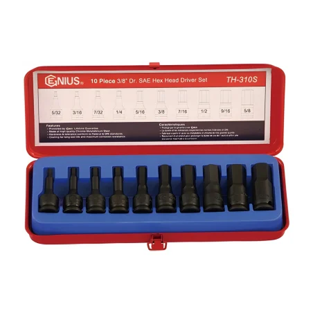 Genius TH-310S SAE Hex Socket Set (10 pieces) 3/8" Dr.