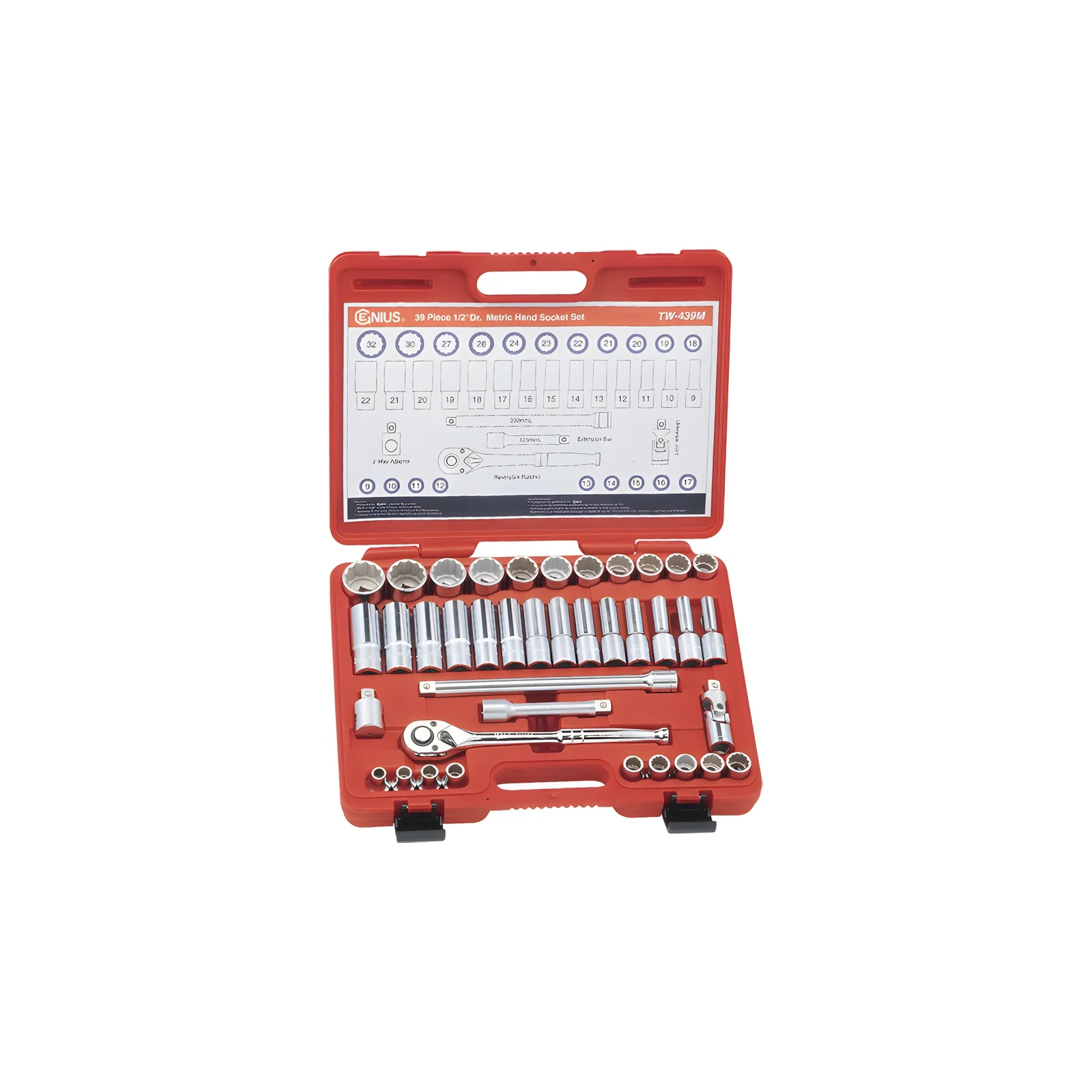 Genius TW-439M MET Socket Set (39 pieces) 1/2" Dr. 12 Pt.