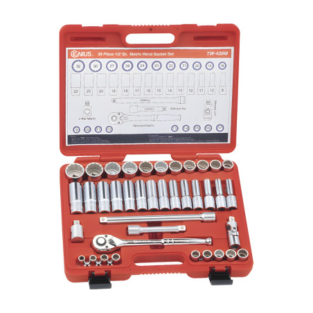 Genius TW-439M MET Socket Set (39 pieces) 1/2" Dr. 12 Pt.